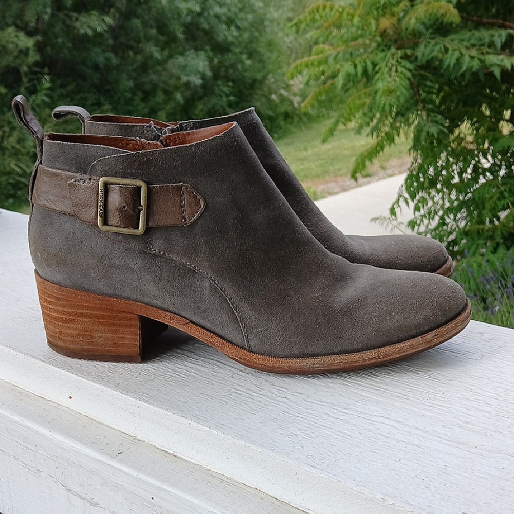 Kork-Ease Gray Suede Ankle Booties